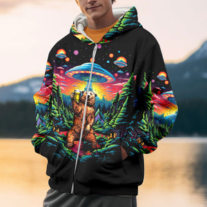 Bear Alien Night Drinking All Over Print Shirt
