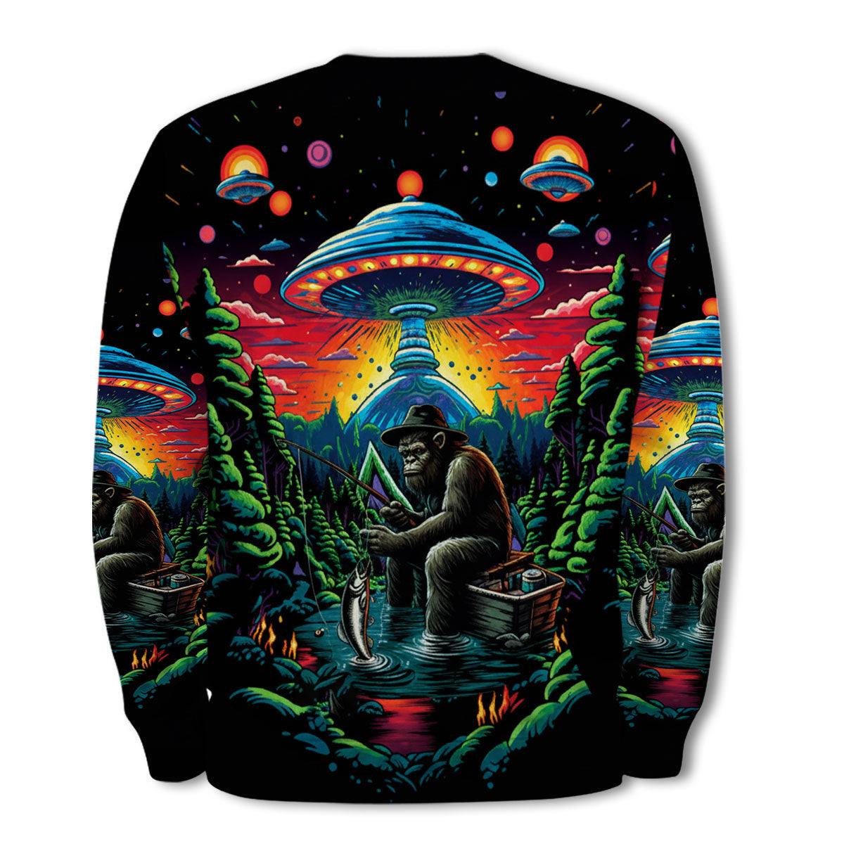 Bassquatch Bigfoot Fishing Forest All Over Print Shirt