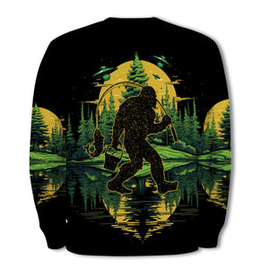 Bigfoot Fishing Green Alien Forest All Over Print Shirt