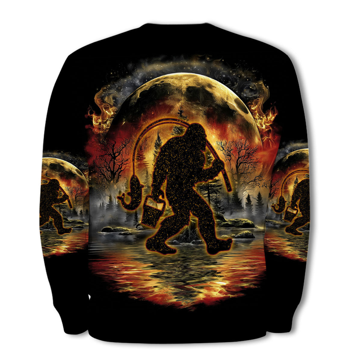 Fiery Bigfoot Fishing All Over Print Shirt