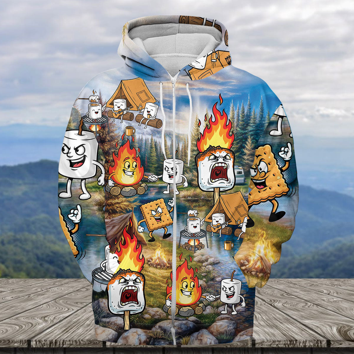 Vintage Camping Burnt Mashmallow All Over Print Shirt