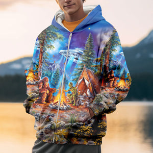 Bigfoot Alien Camping Night All Over Print Shirt