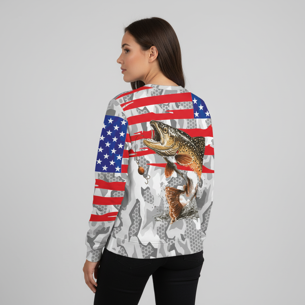 Camo American Flag Trout Fish Fishing All Over Print Shirt