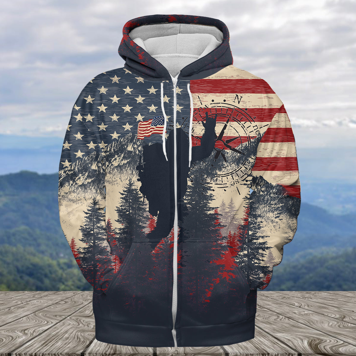 Vintage Patriotic Bigfoot Not All Who Wander All Over Print Shirt