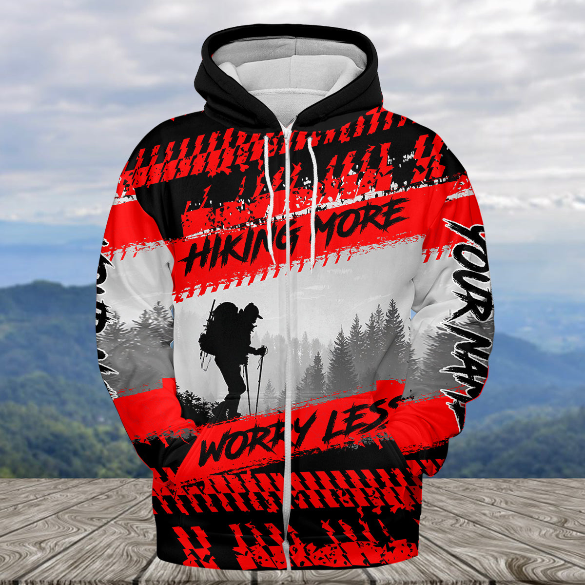 Custom Name Hiking More Worry Less Black Red All Over Print Shirt