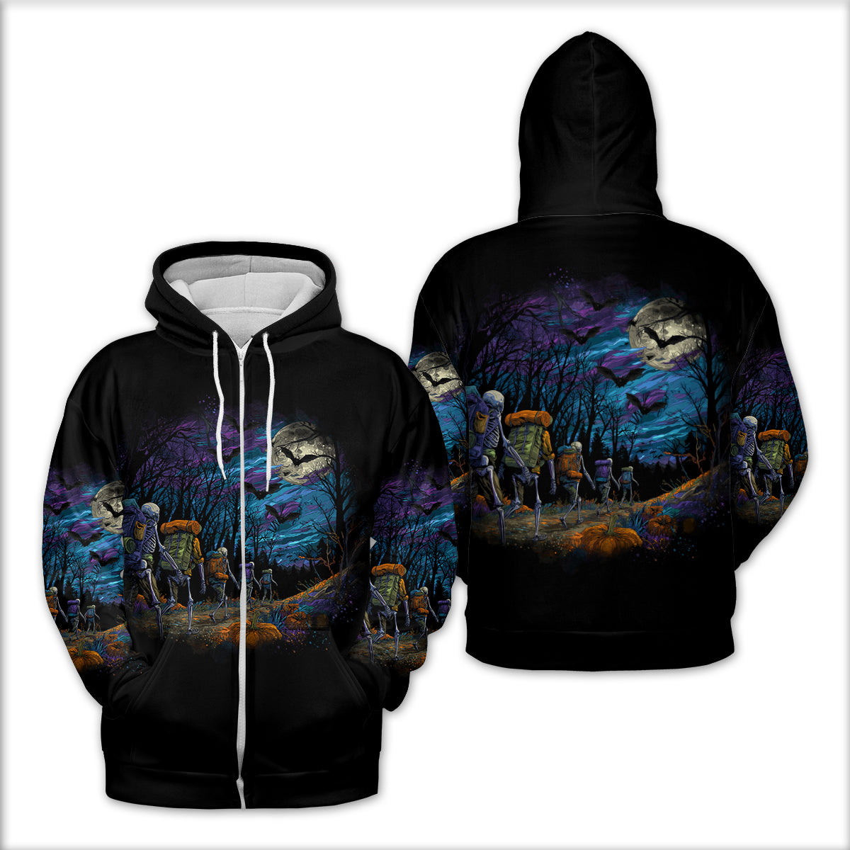 Skeleton Trekking Adventure Night Halloween All Over Print Shirt