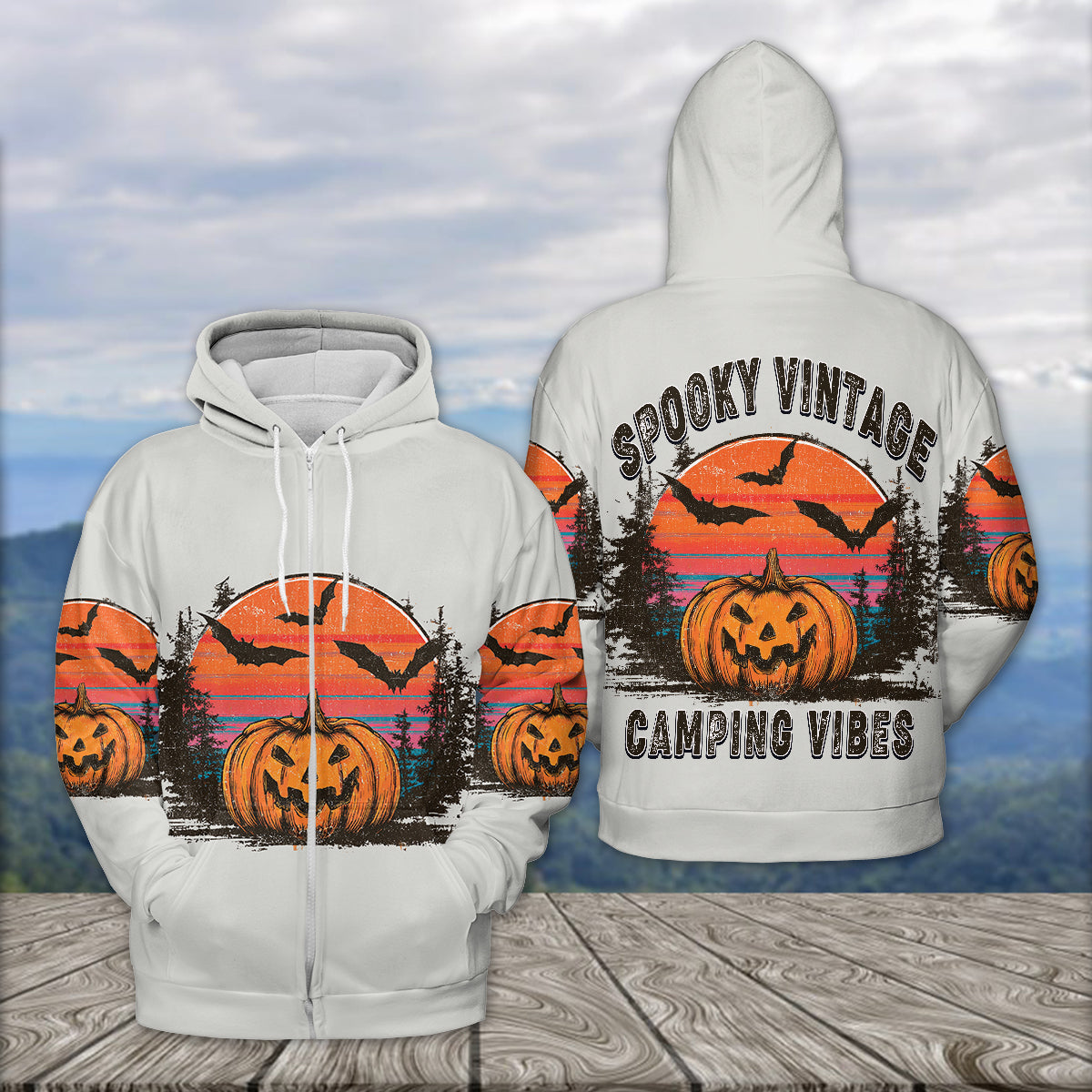 Retro Spooky Vintage Camping Vibes Halloween All Over Print Shirt