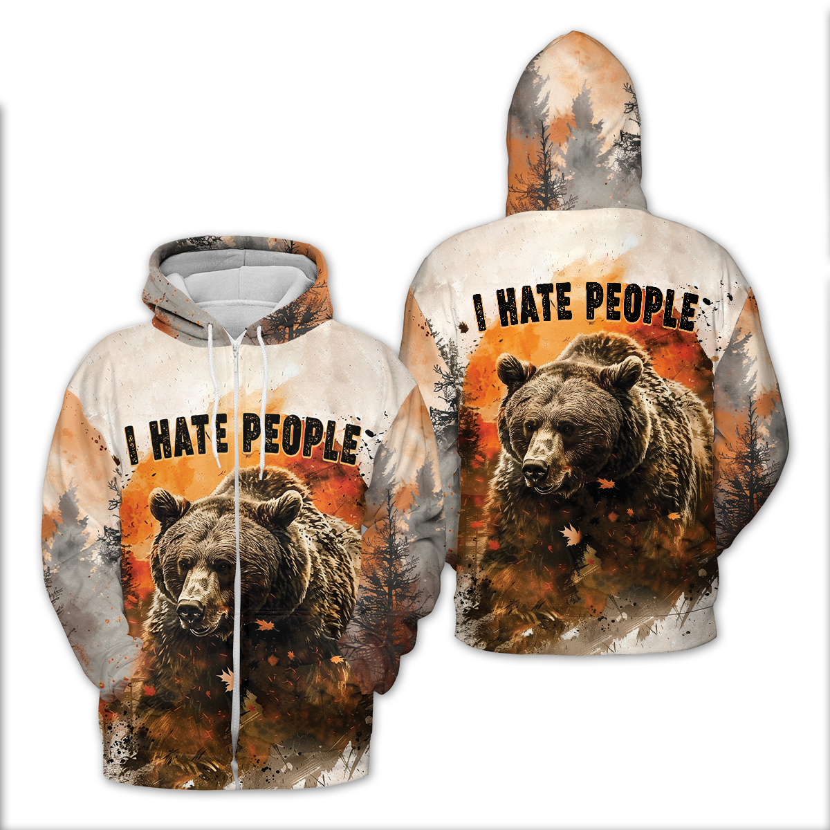 Bear Forest I Hate People All Over Print Shirt