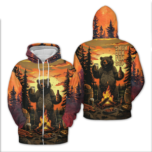 Funny Beer Bear Campfire All Over Print Shirt