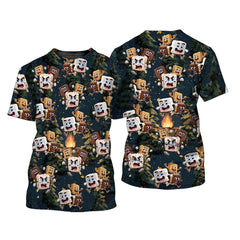 Chocolate and Cracker Chasing Marshmallow Camping All Over Print Shirt