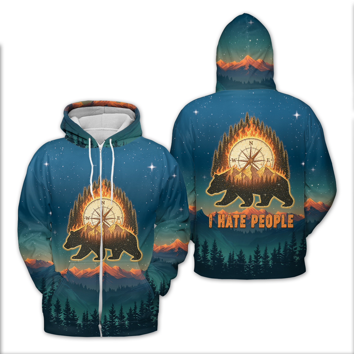 Bear Camp I Hate People  Mountain Night Forest All Over Print Shirt