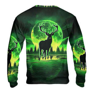 Deer Green Moonlit Art All Over Print Shirt