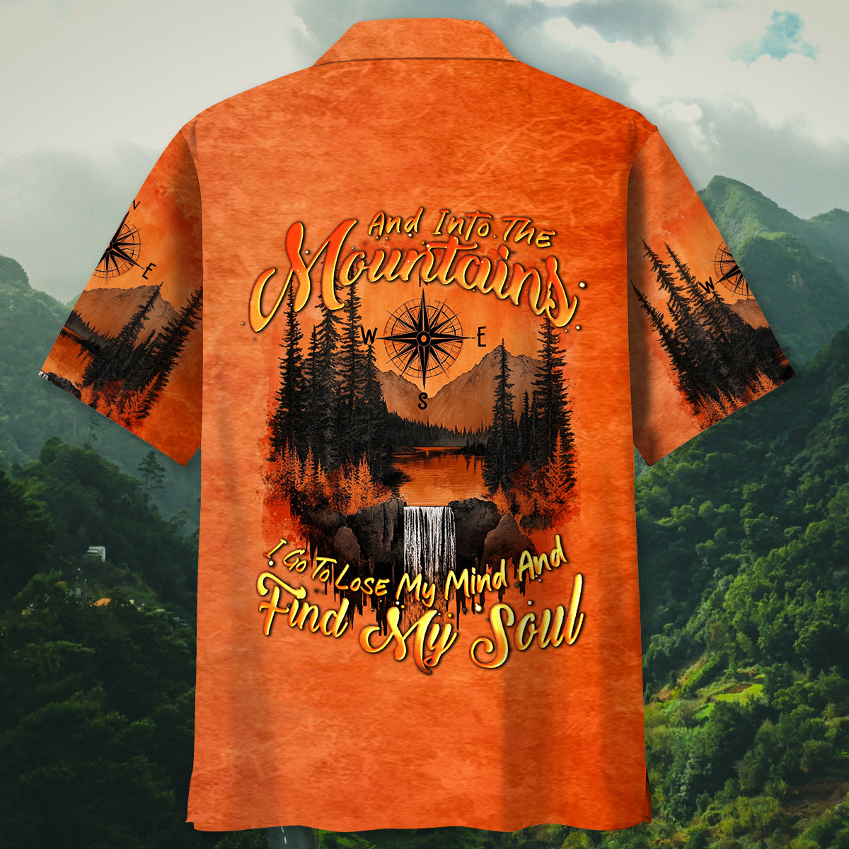 Into The Mountains I Go Orange Hawaiian Shirt