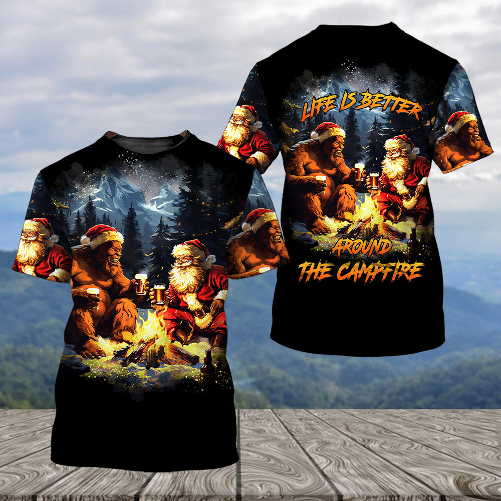 Funny Bigfoot & Santa Life Is Better Around The Campfire All Over Print Shirt