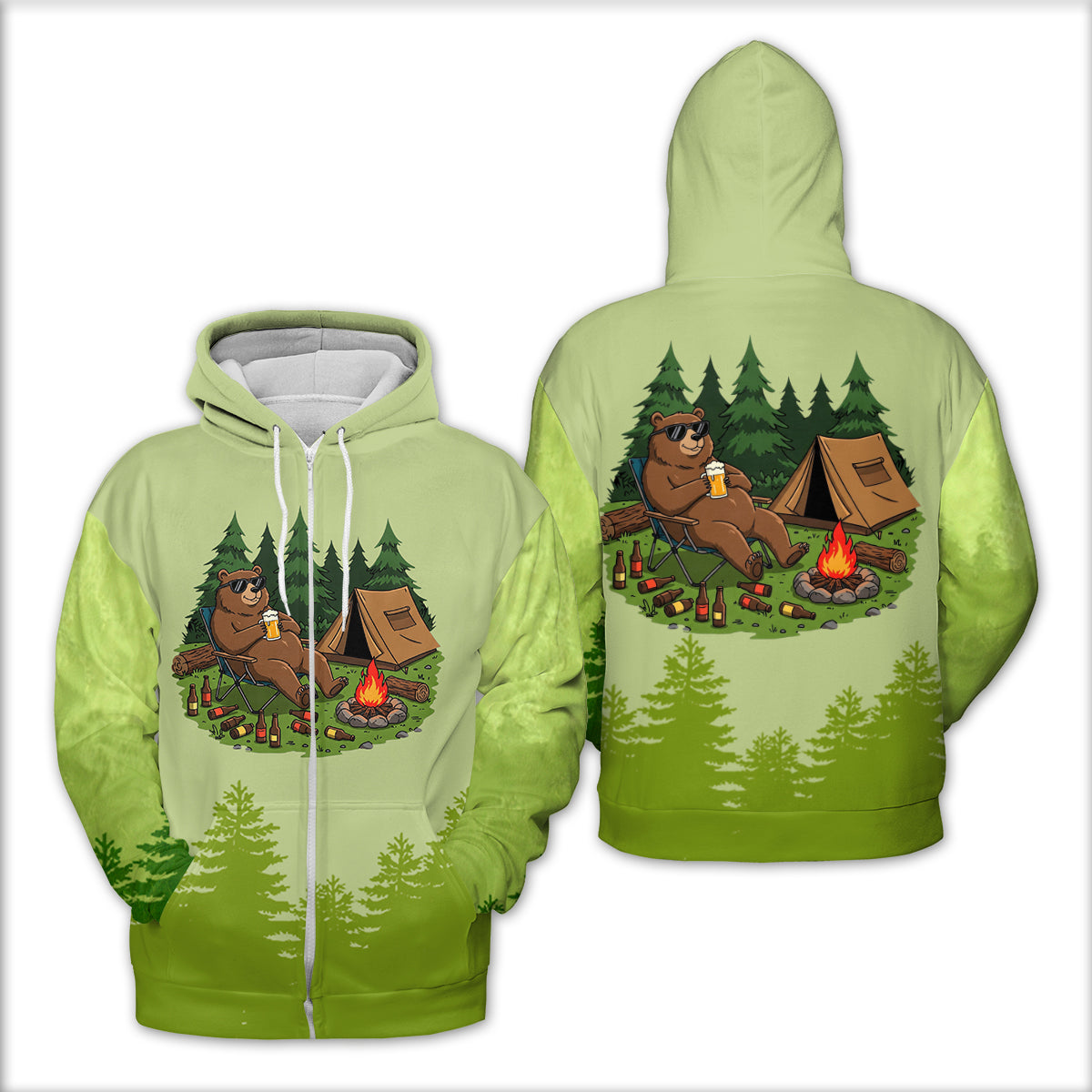 Funny Bear Drinking Camping All Over Print Shirt