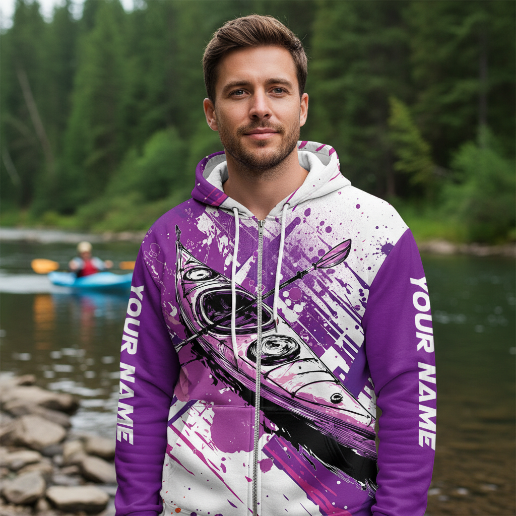 Custom Name Kayaking Purple All Over Print Shirt