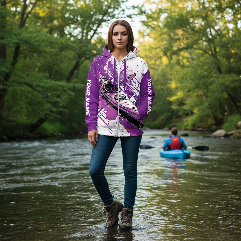 Custom Name Kayaking Purple All Over Print Shirt