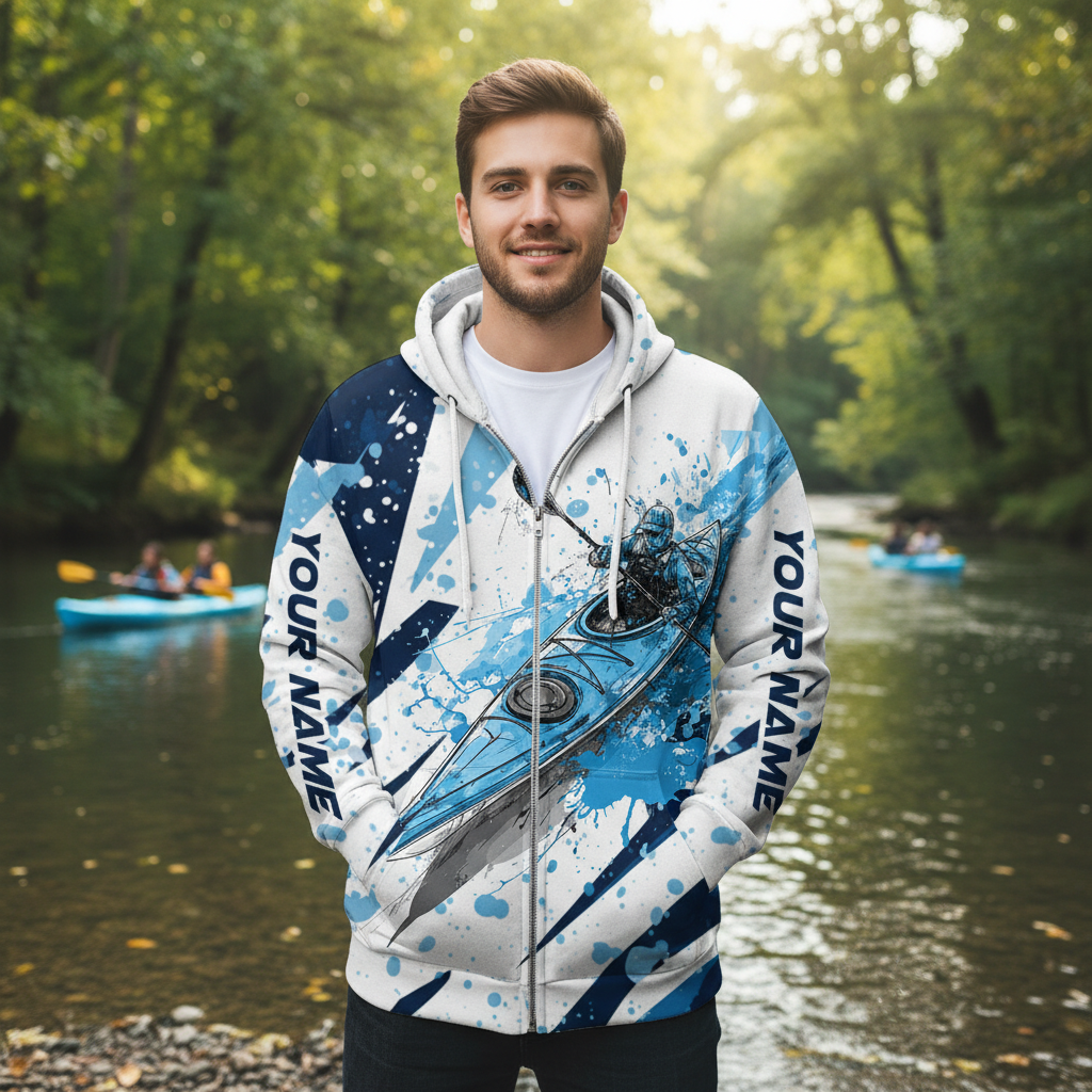 Custom Name Kayaking Blue All Over Print Shirt