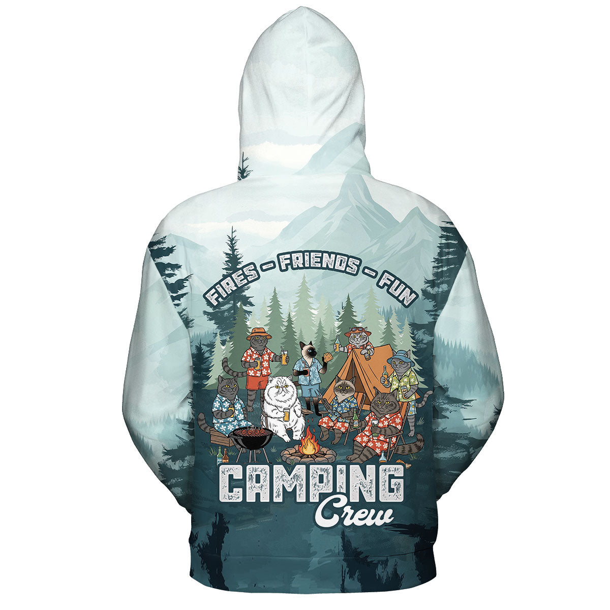 Friends, Fires, Fun Camping Crew Cats All Over Print Shirt