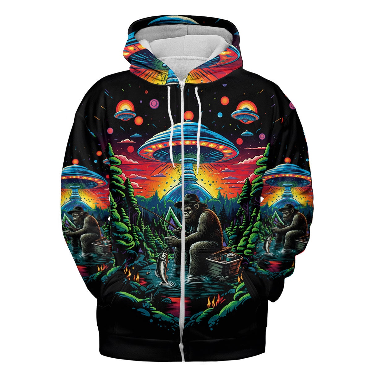 Bassquatch Bigfoot Fishing Forest All Over Print Shirt