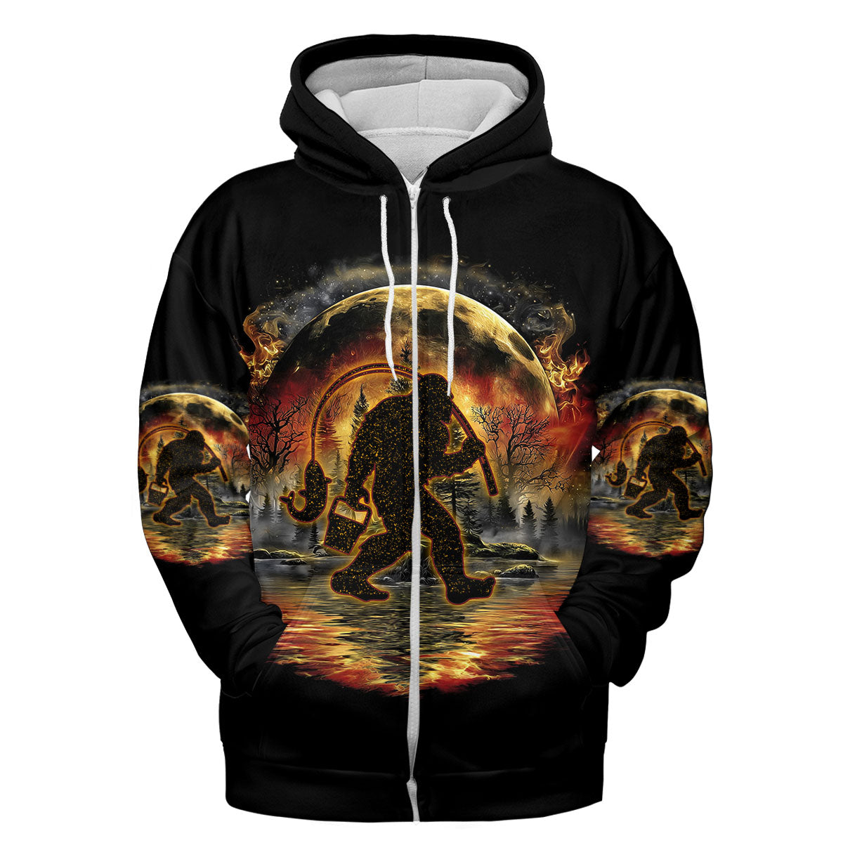 Fiery Bigfoot Fishing All Over Print Shirt
