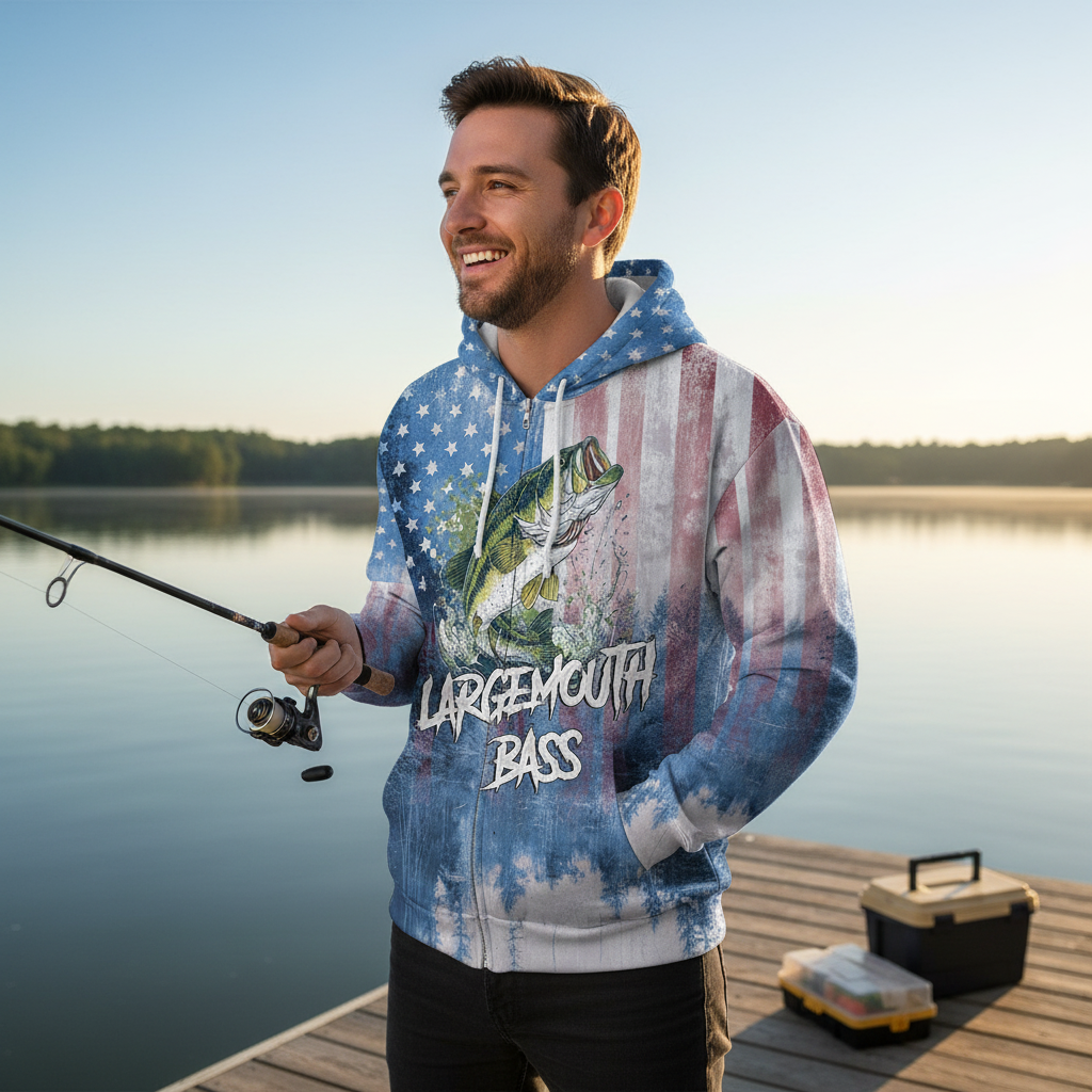 Largemouth Bass American Flag All Over Print Shirt