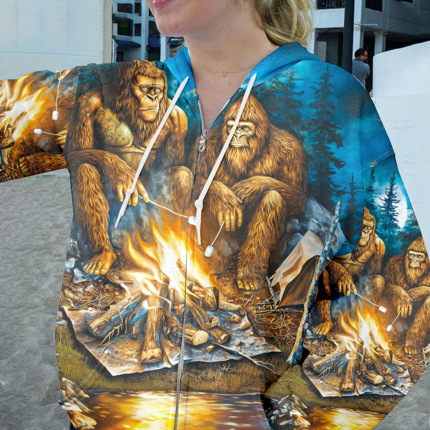 Sasquatch Campfire Night Art All Over Print Shirt