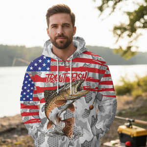 Camo American Flag Trout Fish Fishing All Over Print Shirt