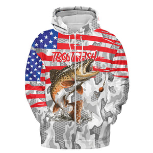 Camo American Flag Trout Fish Fishing All Over Print Shirt