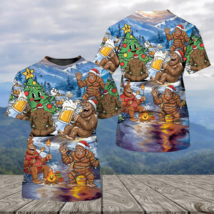 Bigfoot Camping In Santa Costume All Over Print Shirt