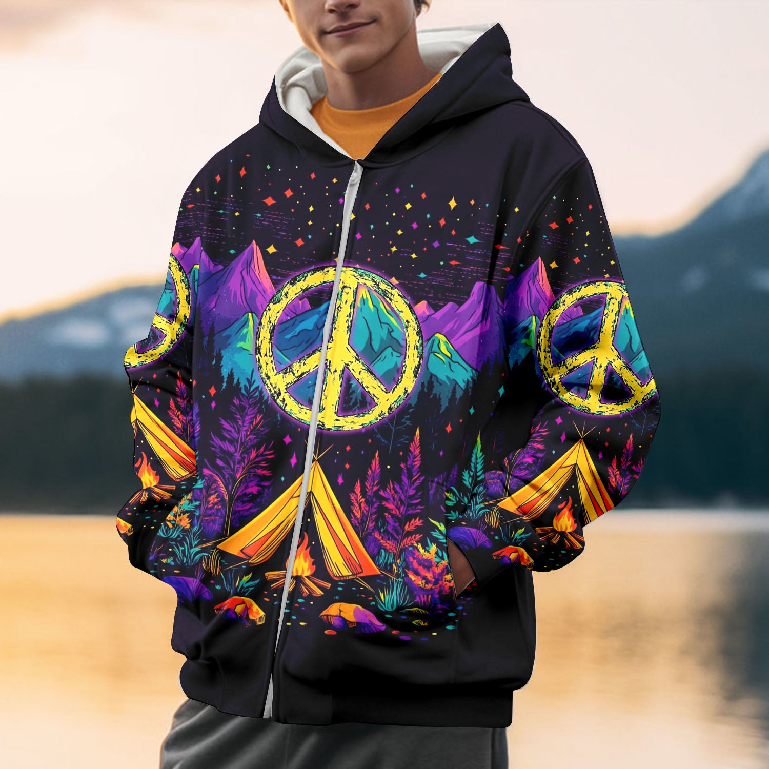 Camping Peace Sign All Over Print Shirt