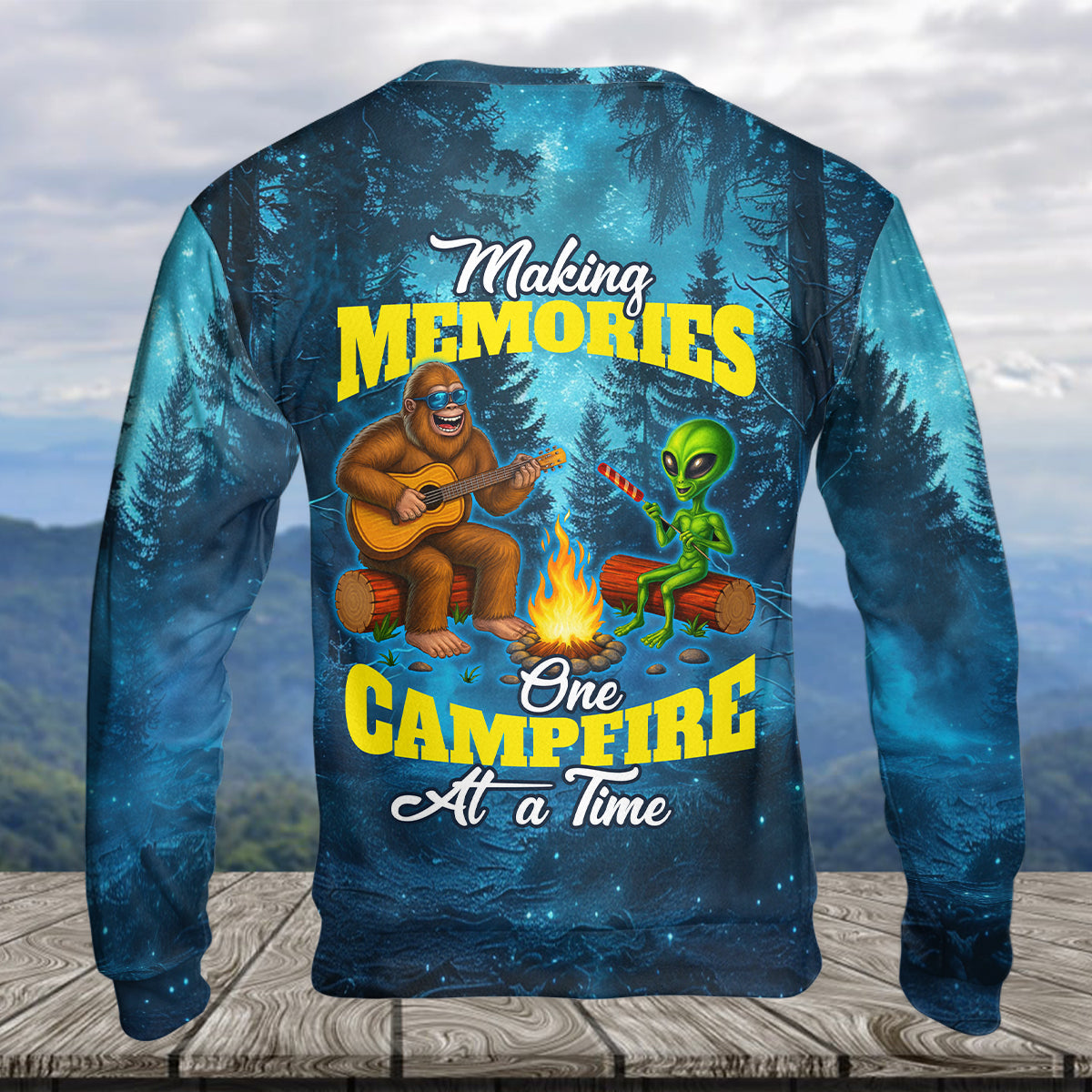 Bigfoot And Alien Making Memories One Campfire At A Time Christmas All Over Print Shirt