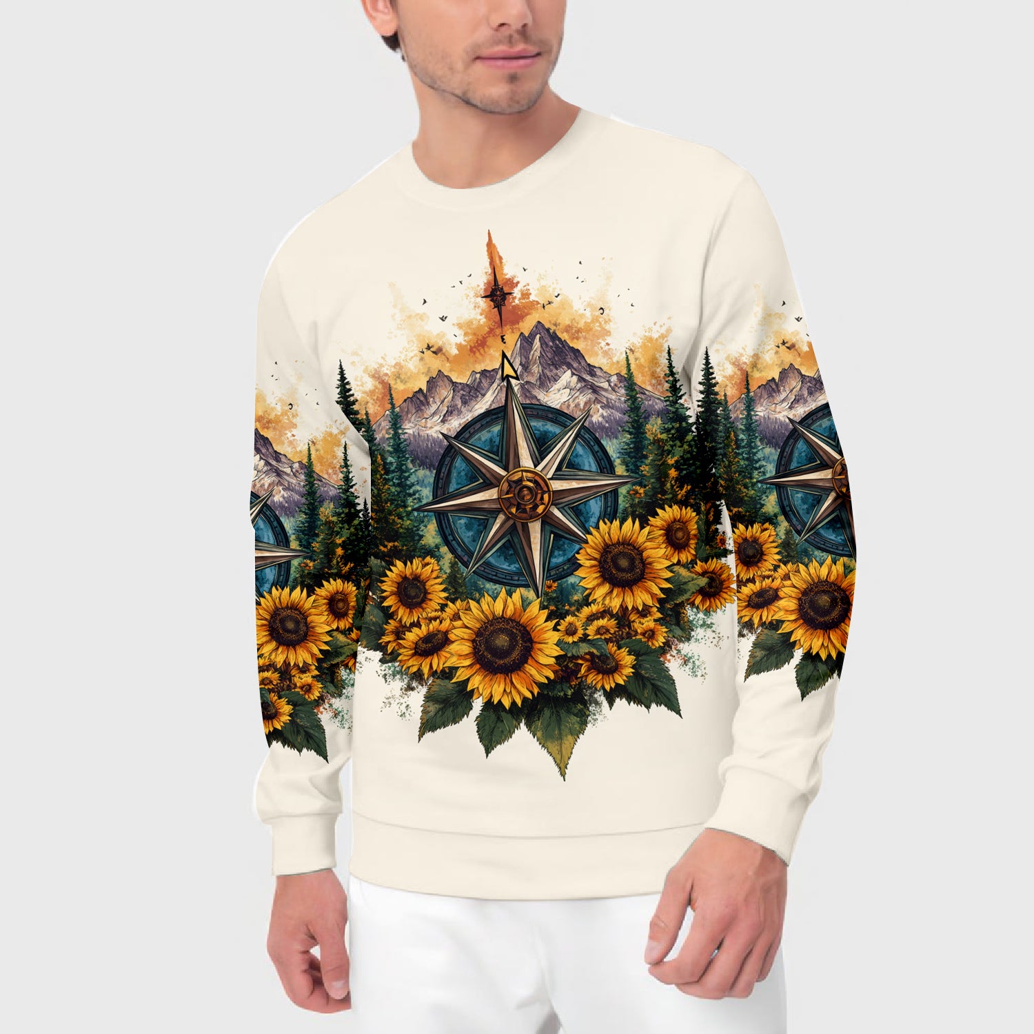 Live For The Moments Compass Sunflower All Over Print Shirt