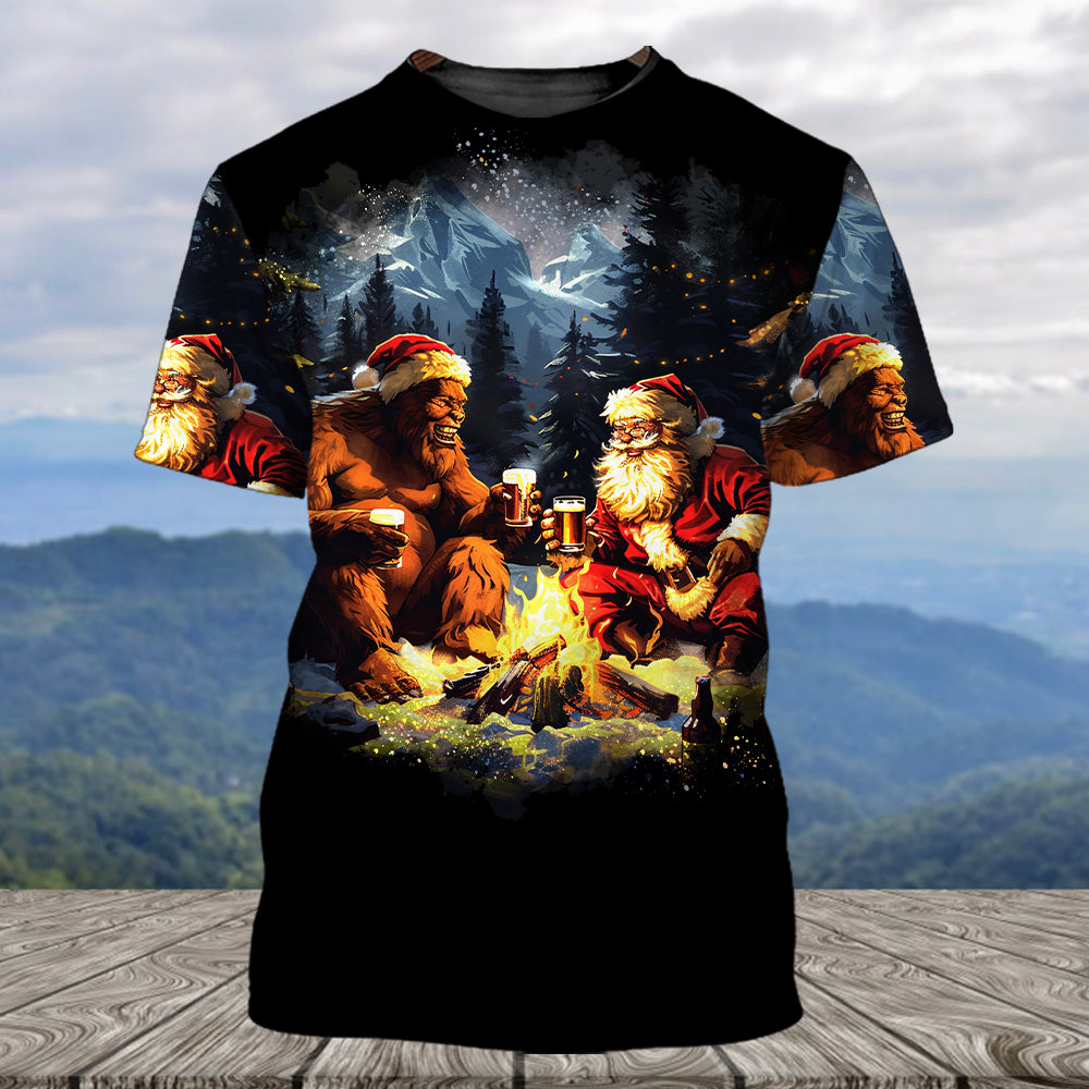 Funny Bigfoot & Santa Life Is Better Around The Campfire All Over Print Shirt