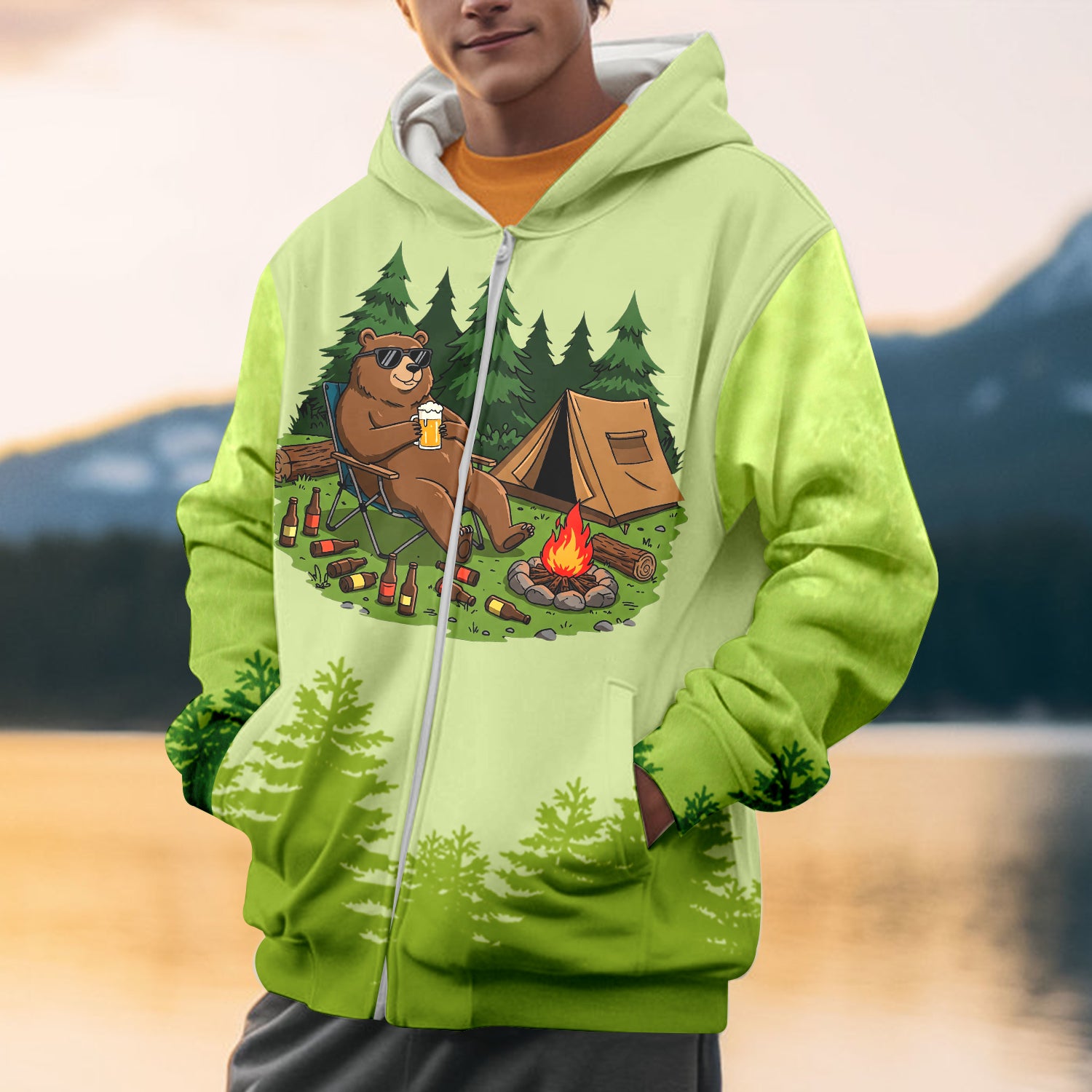 Funny Bear Drinking Camping All Over Print Shirt
