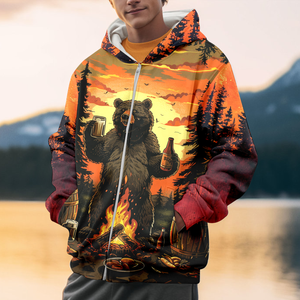 Funny Beer Bear Campfire All Over Print Shirt