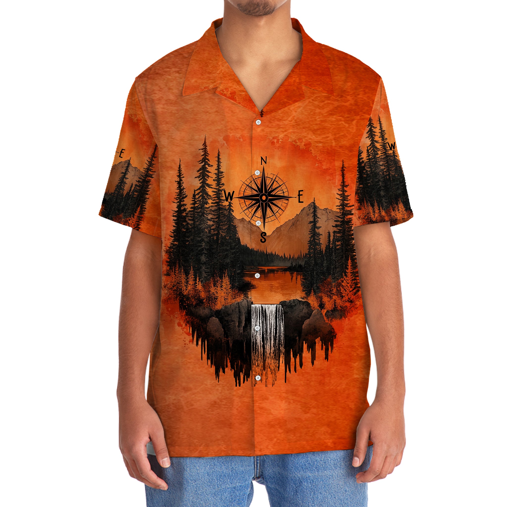 Into The Mountains I Go Orange Hawaiian Shirt