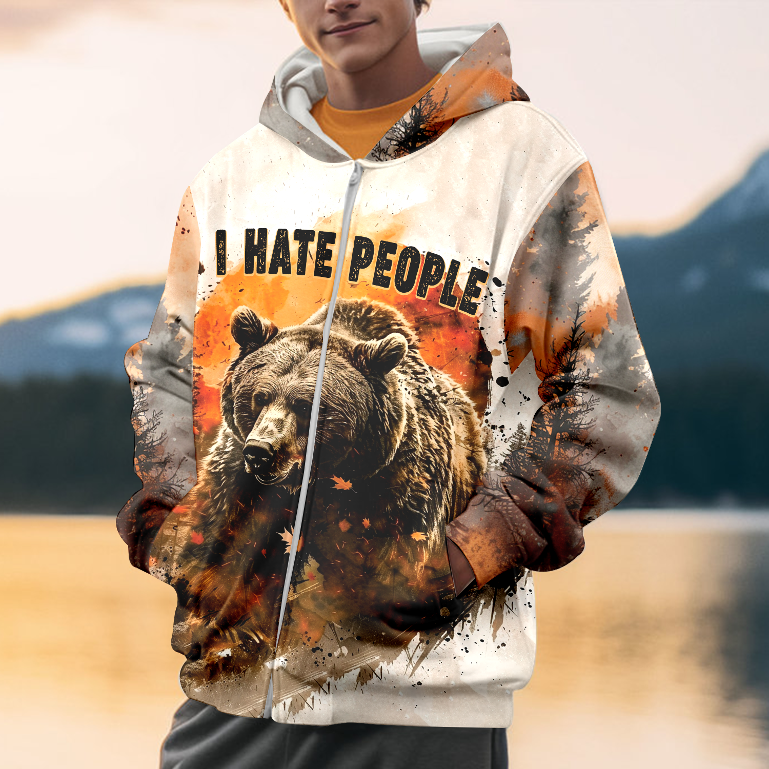 Bear Forest I Hate People All Over Print Shirt