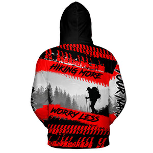 Custom Name Hiking More Worry Less Black Red All Over Print Shirt