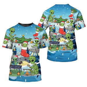 Alien Camping In Santa Custume All Over Print Shirt
