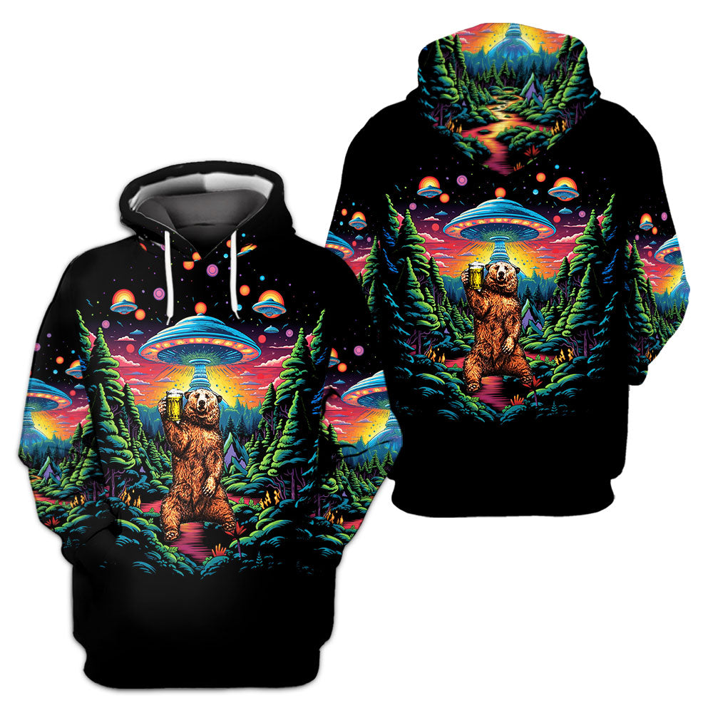 Bear Alien Night Drinking All Over Print Shirt