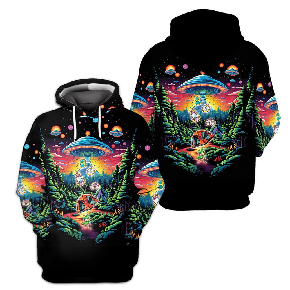 Alien UFO Abduction On Camping Site Night All Over Print Shirt