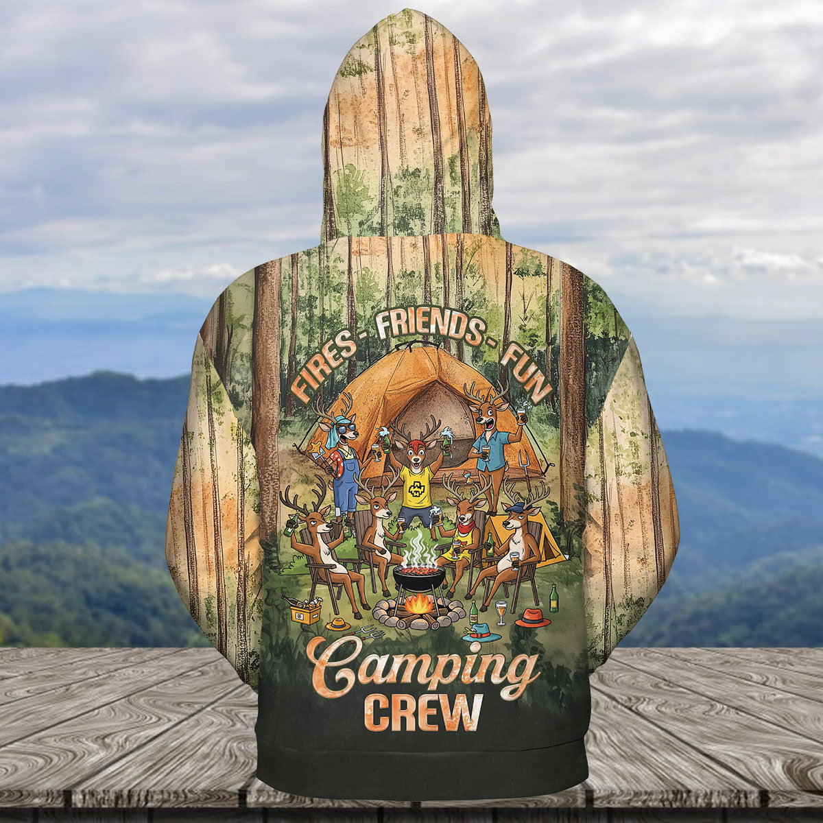 Friends, Fires, Fun Camping Crew Deer All Over Print Shirt