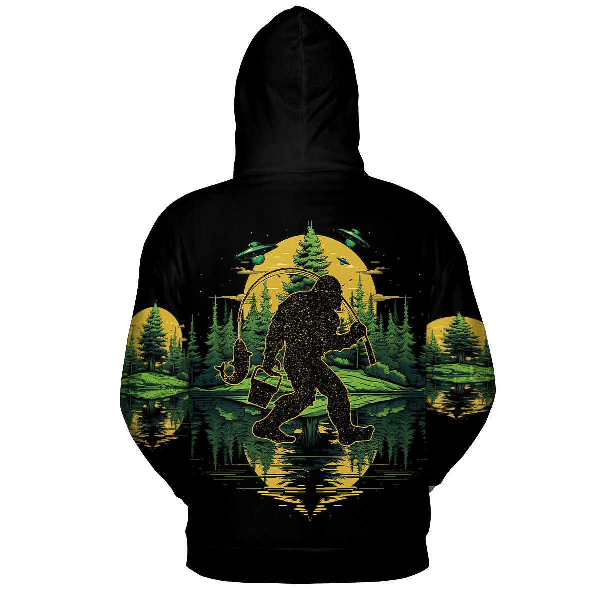 Bigfoot Fishing Green Alien Forest All Over Print Shirt