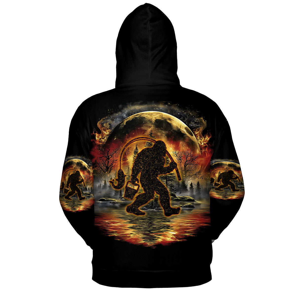 Fiery Bigfoot Fishing All Over Print Shirt