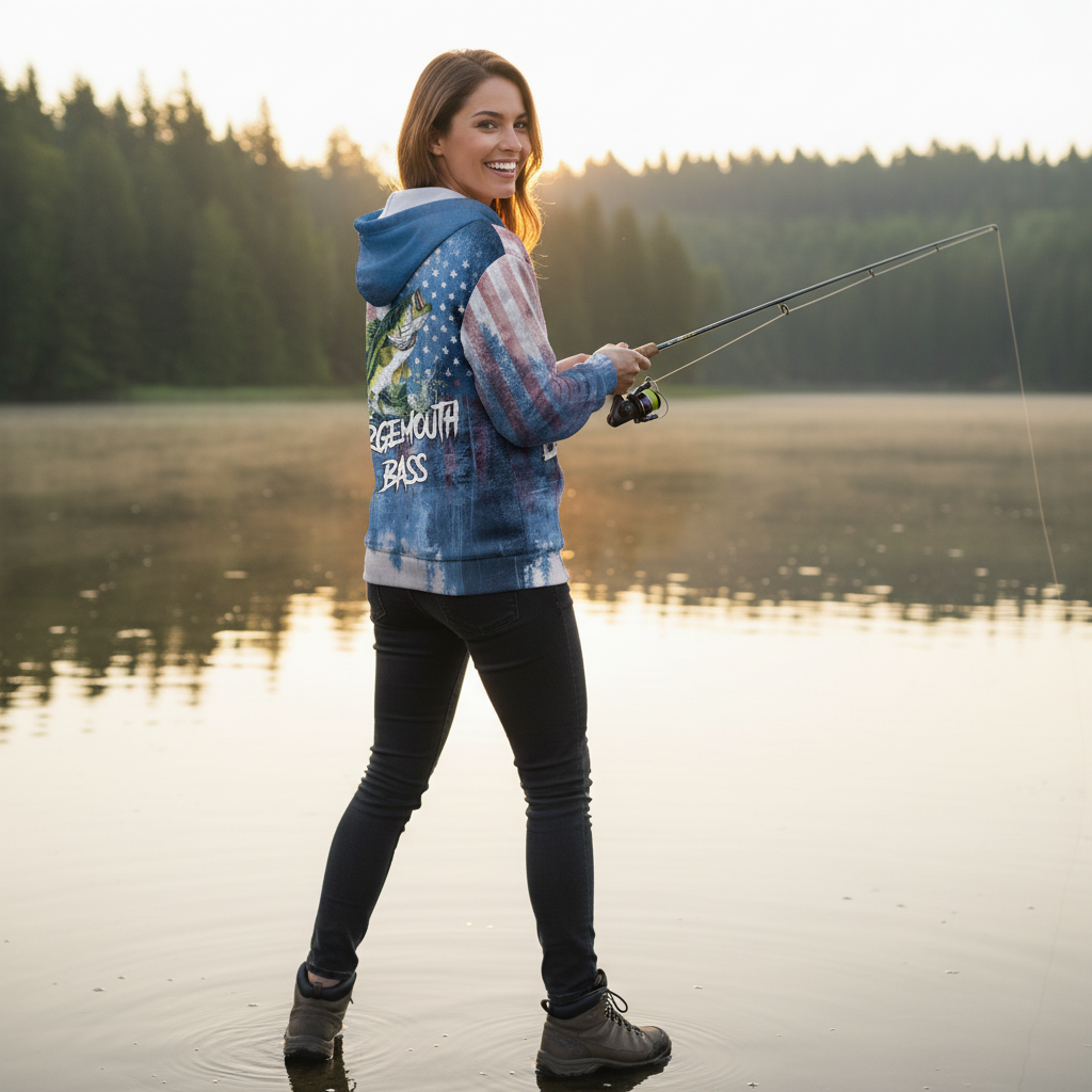 Largemouth Bass American Flag All Over Print Shirt