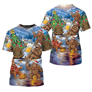 Bigfoot Camping In Santa Costume All Over Print Shirt