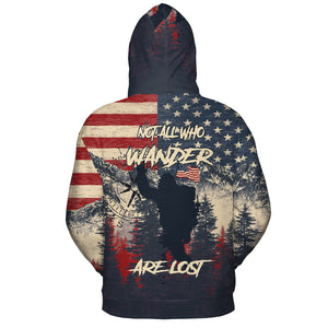 Vintage Patriotic Bigfoot Not All Who Wander All Over Print Shirt