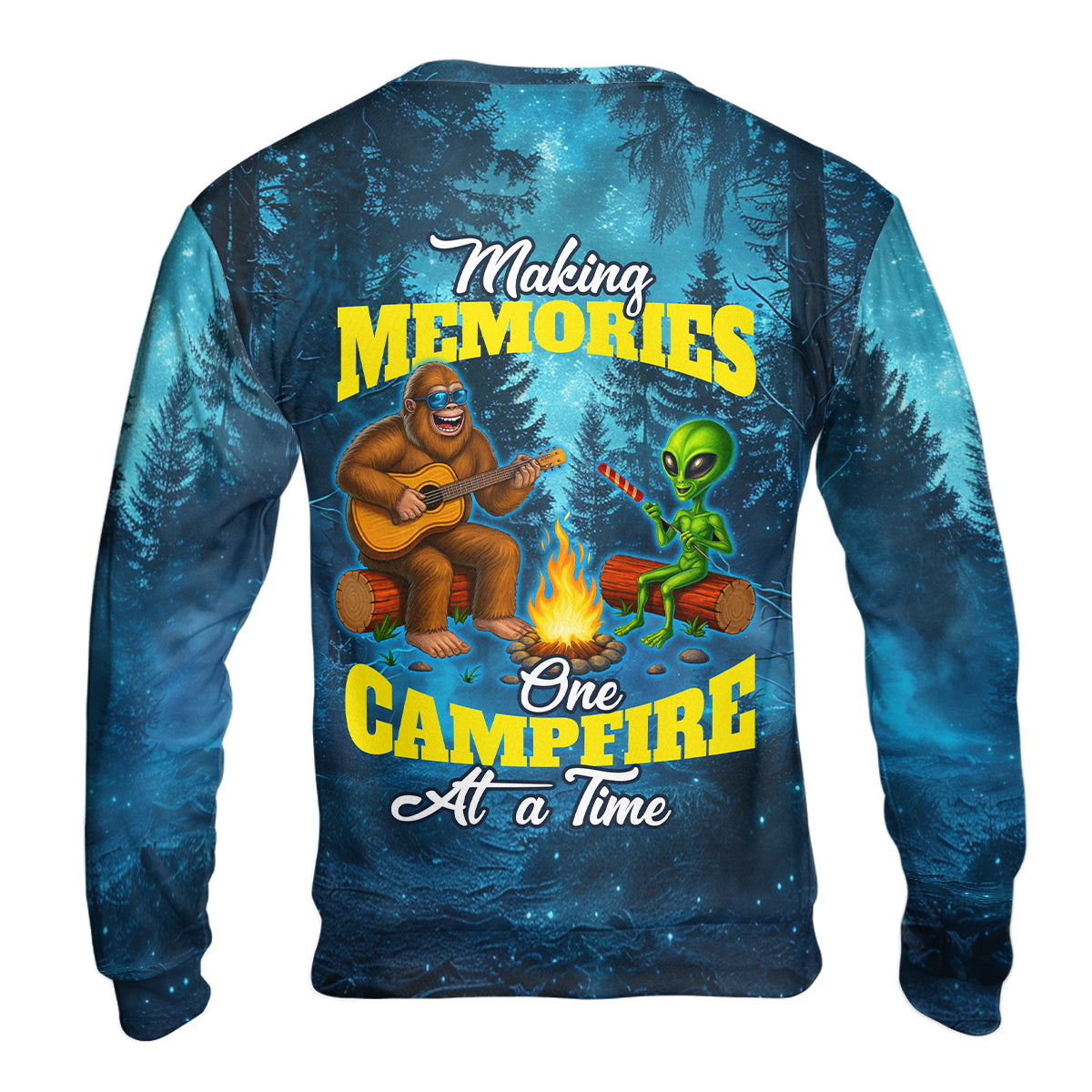 Bigfoot And Alien Making Memories One Campfire At A Time Christmas All Over Print Shirt