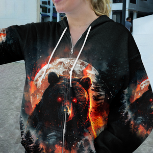 Fire Bear Adventure Dark Night Forest All Over Print Shirt